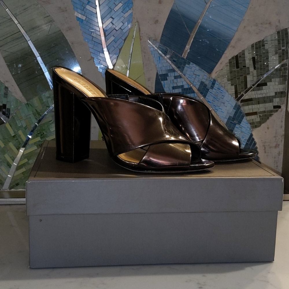 Mettalic Bronzish Heeled Slides